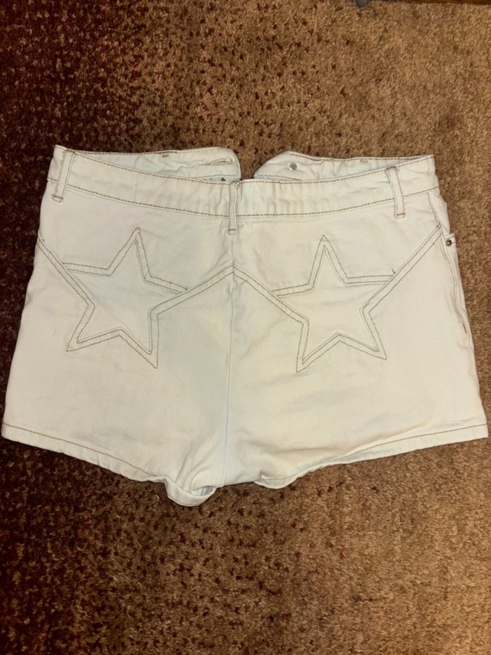 Forever 21 White Star-Back Denim Shorts